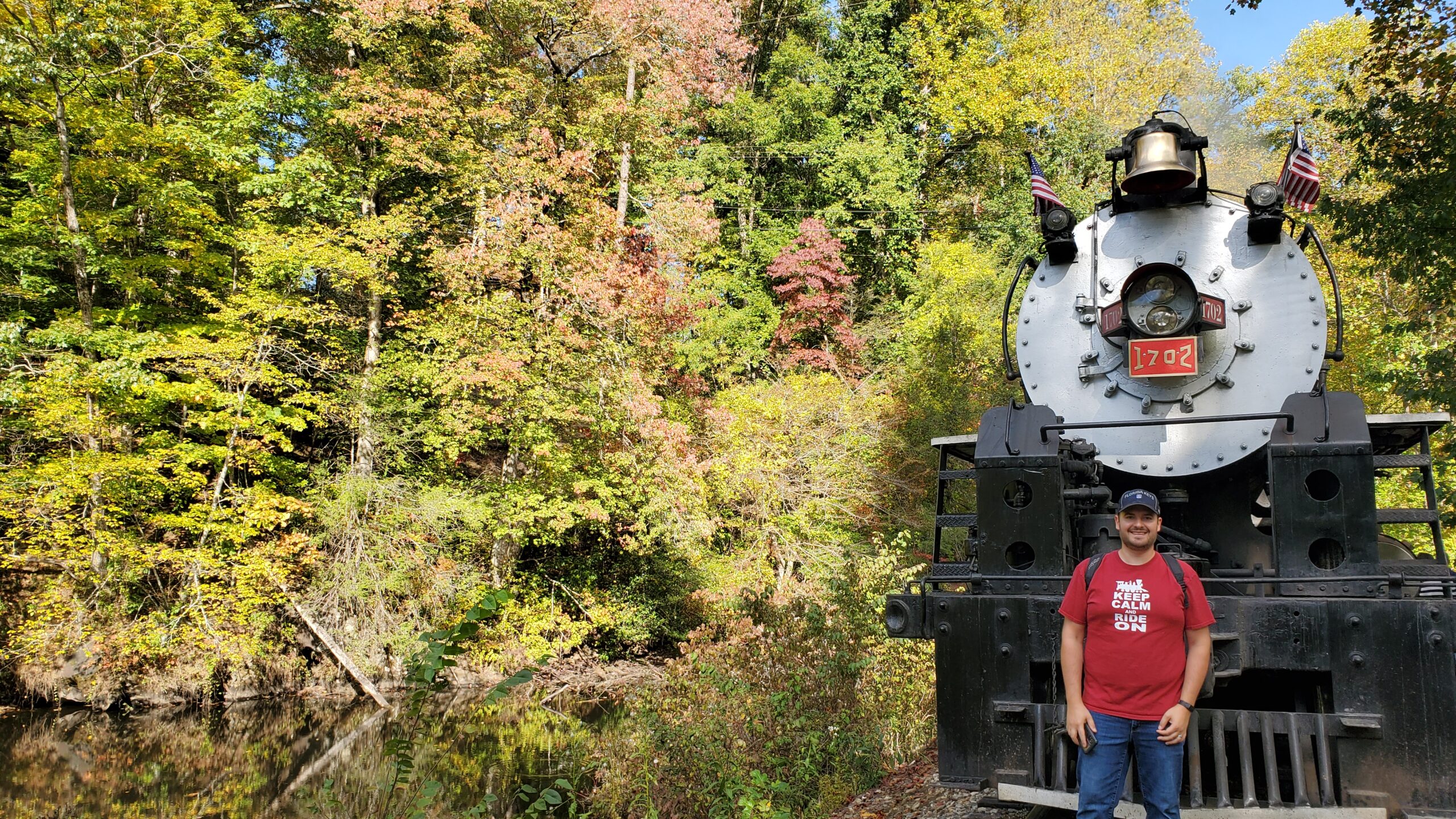 A picture of Chris next to the Smokey Mountains train.
