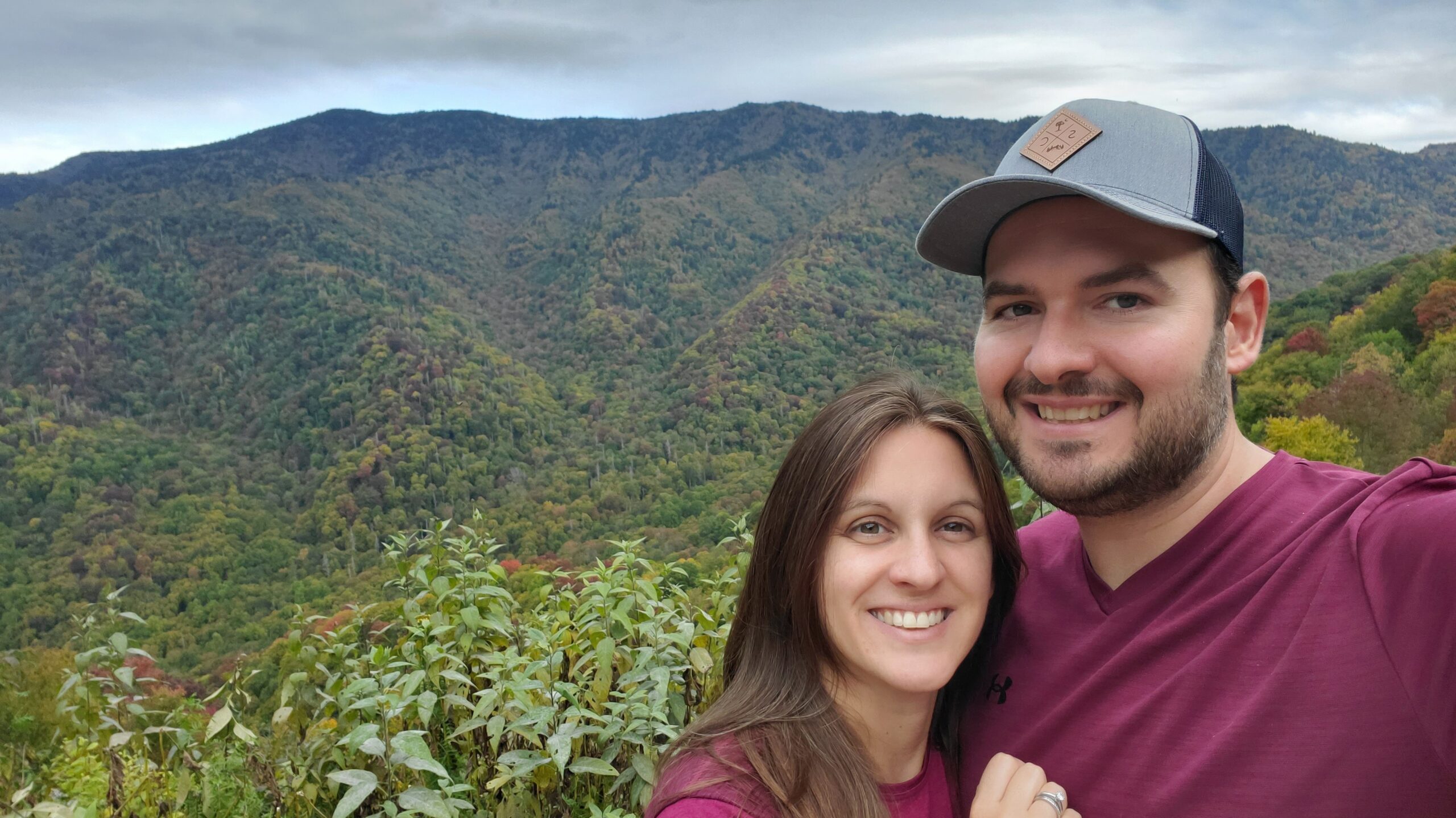A picture of Jena and Chris in the Smokey Mountains National Park enjoying an adventure in the mountains.